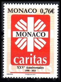 timbre de Monaco N° 2971 légende : 25ème anniversaire de Caritas Monaco
