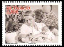 timbre de Monaco N° 2976 légende : Naissance princière : Prince Jacques et Princesse Gabriella