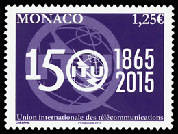 timbre de Monaco N° 2979 légende : 150éme anniversaire de l'union internationale des commuications