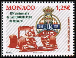 timbre de Monaco N° 2986 légende : 125ème anniversaire de l'automobile club de Monaco