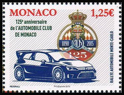 timbre de Monaco N° 2987 légende : 125ème anniversaire de l'automobile club de Monaco