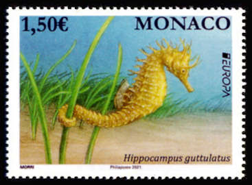 timbre de Monaco x légende : Hippocampe -Europa
