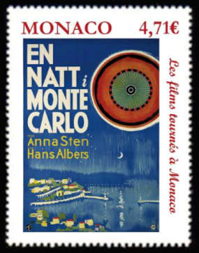 timbre de Monaco x légende : Les films tournés à Monaco <br> Bombe sur Monte-Carlo