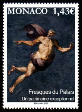 timbre de Monaco x légende : Les fresques du palais princier