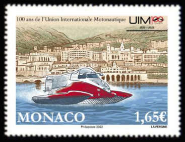timbre de Monaco x légende : Centenaire de l'Union internationale de motonautisme