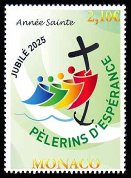 timbre de Monaco x légende : Année Sainte - jubilé 2025 - Pelerins d'espérance
