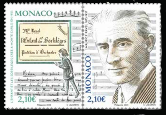 timbre de Monaco x légende : 150ème anniversaire de Mauric Ravel