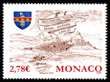 timbre de Monaco x légende : Site historique Grimaldi de Monaco - RETHEL-MAZARIN