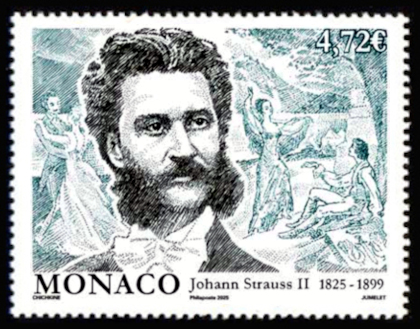 timbre de Monaco x légende : Bicentennaire de la naissance Johann Strauss II 1825-1899