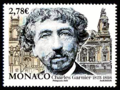 timbre de Monaco x légende : Bicentaire de la naissance de Charles Garnier