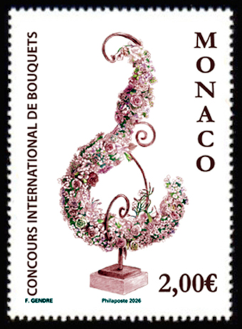 timbre de Monaco x légende : Concours international de bouquets