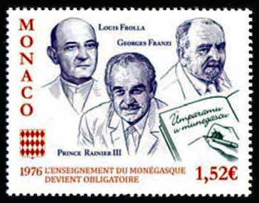 timbre de Monaco x légende : Enseignement du monegasque obligatoire