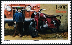 timbre de Saint-Pierre et Miquelon N° 1188 légende : Motos anciennes