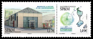 timbre de Saint-Pierre et Miquelon x légende : Maison de la nature et l'environnement -Année internationnale du tourisme durable