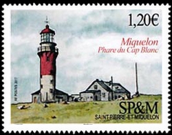 timbre de Saint-Pierre et Miquelon N° 1191 légende : Le phare du Cap Blanc