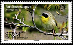 timbre de Saint-Pierre et Miquelon N° 1175 légende : Paruline masquée, série sur les oiseaux