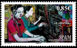 timbre de Saint-Pierre et Miquelon N° 1180 légende : Les standardistes de St-Pierre et Miquelon, Le central