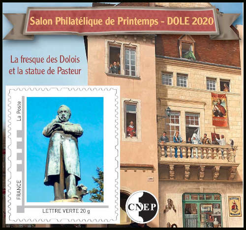  Salon philatélique de Printemps Dole 2020 <br>Fresque des Delois et statue Pasteur