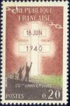 timbre N° 1264, 20ème anniversaire de l'appel du général de Gaulle (18 juin 1940)
