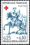 timbre N° 1279, Église Saint-Martin, Oise, XVIème siècle - Coix rouge