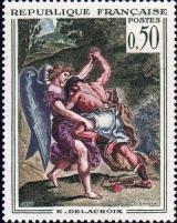 timbre N° 1376, Eugène Delacroix «Lutte de Jacob avec l'Ange»