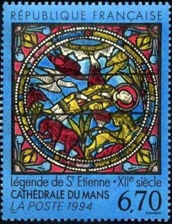  Vitrail roman de la cathédrale du Mans - La légende de Saint-Etienne (XIIe siècle) 