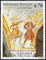 timbre N° 3049, Fresques de Tavant (Indre et Loire) Abel et Caïn avec leurs offrandes à Dieu