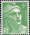 timbre N° 809, Marianne de Gandon 5 F vert-clair