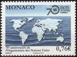 timbre de Monaco N° 3003 légende : 70 ans de l'ONU