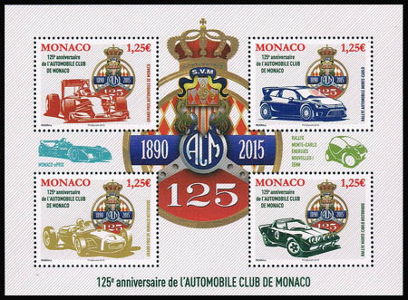 timbre de Monaco N° F2986 légende : 125ème anniversaire de l'automobile club de Monaco