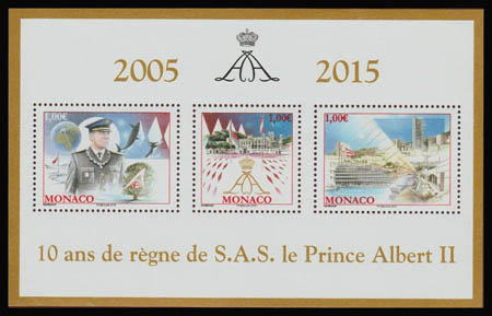 timbre de Monaco N° F2992 légende : 10 ans de règne de S A S le prince Albert II