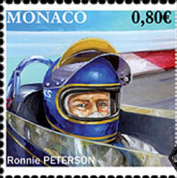 timbre de Monaco N° 3023 légende : Les pilotes mythiques de F1, Portrait de Ronnie Petersen