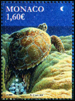 timbre de Monaco N° 3034 légende : Faune Tortues marines