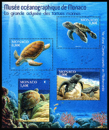 timbre de Monaco N° F3031 légende : Faune Tortues marines