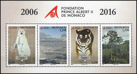 timbre de Monaco N° F3047 légende : 10 ans de la fondation Prince Albert II de Monaco