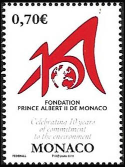 timbre de Monaco N° 3046 légende : 10 ans de la fondation Prince Albert II de Monaco