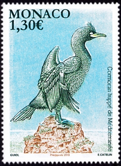 timbre de Monaco N° 3143 légende : Le Cormoran huppé de Méditerranée