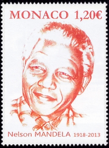 timbre de Monaco N° 3154 légende : Nelson Mandela (1918-2013)