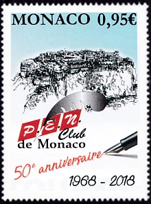 timbre de Monaco N° 3156 légende : 50 ans du P.E.N Club de Monaco