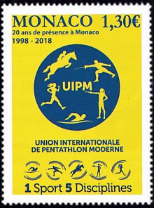 timbre de Monaco N° 3158 légende : 20 ans de présence à Monaco de l'UIPM