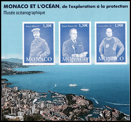 timbre de Monaco N° F3151 légende : Exposition «Monaco et l'océan, de l'exploration à la protection»