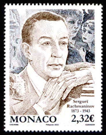 timbre de Monaco x légende : 150e anniversaire de la naissance de Serguei Rachmaninov