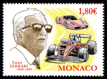 timbre de Monaco x légende : 125ème anniversaire de la naissance d'Enzo Ferrari