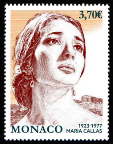 timbre de Monaco x légende : Centaire de la naisance de Maria Callas