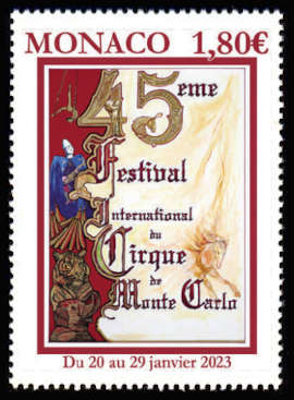 timbre de Monaco x légende : 45ème festival du Cirque de Monte-Carlo