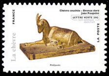  Série asiatique les animaux dans l'art <br>Chèvre couchée, bronze doré, création de Jane Poupelet, Centre Georges Pompidou,