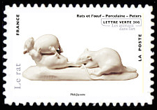  Série asiatique les animaux dans l'art <br>Rats et l'oeuf, porcelaine, oeuvre de Peters, Musée Adrien Dubouché, Limoges