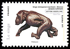  Série asiatique les animaux dans l'art <br>Singe-chimpanzé marchant, bronze, création de Jacques Lehmann
