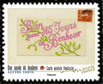  Carte postale fantaisie <br>Une année de bonheur<br> Carnet «Vous avez 12 messages»