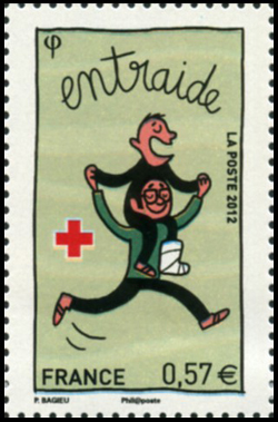  Carnet Croix-Rouge 2012, Personnage avec jambe cassée, Entraide <br>Entraide